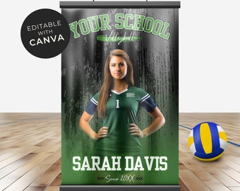 Volleyball Poster Canva Template, Sports Background, High School Senior, Banner Template, Sports Poster, Volleyball Backdrop 24X36IN