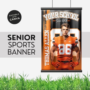 Football Poster Senior Canva Template or Any Sport Black & Orange Poster Editable Template Jersey Number Senior Night Sports Backdrop