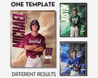 Modello di poster di baseball Photoshop Banner senior Poster sportivo Modello modificabile Sfondo di baseball Sovrapposizioni di Photoshop Sfondo sportivo