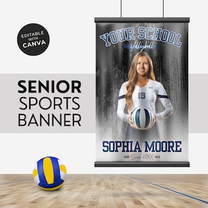 Beachvolleyball-Plakat Canva-Vorlage Weiß & Schwarz Senior Night High School Sportbild Banner Bearbeitbare Bannervorlage 24 x 36 Zoll