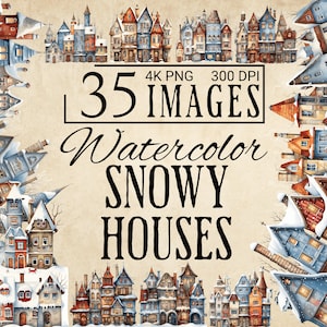 Quirky Snowy Houses Clipart 35 High Quality PNGs, Winter Illustration, Junk Journals, Digital Paper Craft, Christmas Decoration, Holiday art