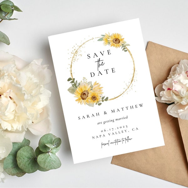 EDITABLE Sunflower Save the Date Invitation | Rustic Wedding Save the Date | Instant Download | Sunflower Wedding | Custom Save the Date