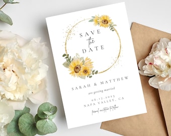 EDITABLE Sunflower Save the Date Invitation | Rustic Wedding Save the Date | Instant Download | Sunflower Wedding | Custom Save the Date