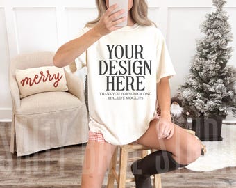 Ivory Comfort Colors 1717 Christmas Mockup, Ivory Christmas Mockup, 1717 Christmas Holiday Mockup, Trending Aesthetic Mockup, White 1717