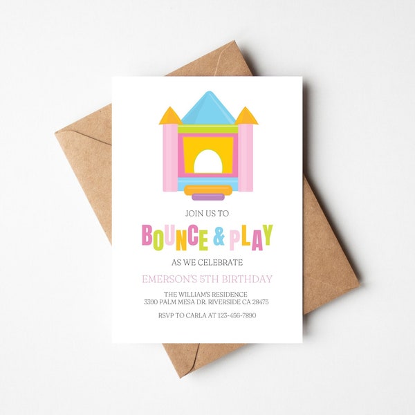 EDITABLE Girl Bounce House Invitation | Bounce, Jump and Play Birthday Invite | Pink Bounce House Party | Bounce and Play Invitation