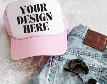 Rosa Otto truckerhattmodell, brun hattmodell, strandhatt, truckerhatt, kepsmodell, basebollkepsmodell, nätkepsmodell, trendig ljusrosa hattmodell