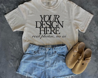 Ivory Comfort Colors 1717 T-Shirt Mockup, Real Photo Mockup (Digital Download)