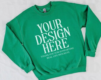 Gildan 18000 Irish Green Sweatshirt Mockup | G18000 Crewneck Mockup | Oversized Sweater | Flat Lay Gildan Mockup | Trendy Flat Lay Mock
