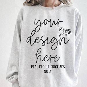 Ash Grey Gildan 18000 Sweatshirt Mockup Western Mock Up Ash Gray Sweater Trendy Oversized Crewneck Real Model Boho Aesthetic Coastal Cowgirl