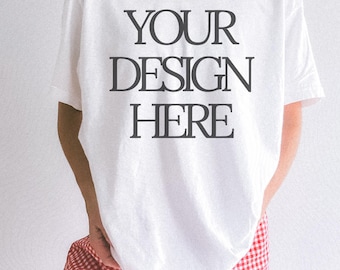 White Comfort Colors 1717 T-Shirt Mockup, Real Person Mockup, Polaroid Filter (Digital Download)