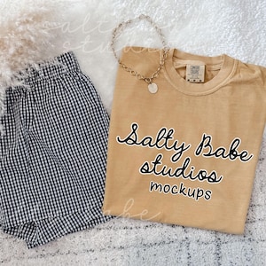 Comfort Colors 1717 Mustard Mockup, Comfort Colors T-shirt Mockup, C1717 Shirt Mockup, Trendy Boho Flat Lay Mockup, Flay Lay Shirt Mock