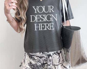 Comfort Colors 3023CL Pepper T-shirt Mockup, Real Model (JPG)