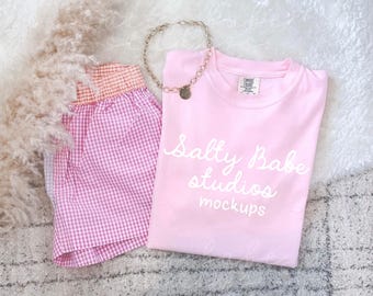 Comfort Colors 1717 Blossom Mockup, Comfort Colors T-shirt Mockup, Pink C1717 Shirt Mockup, Trendy Boho Flat Lay Mockup, Flay Lay Shirt Mock