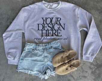 Gildan 18000 Sport Gray Sweatshirt Mockup Gildan 18000 Mockup Gildan Sweatshirt Mockup | Sweatshirt Model Mockup | Simple Mockup | Aesthetic