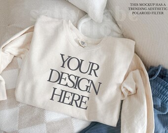 Ivory Comfort Colors Sweatshirt Mockup: CC1466 Crewneck (JPG Digital Download)