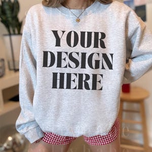 Ash Grey Gildan 18000 Sweatshirt Mockup Western Mock Up Ash Gray Sweater Trendy Oversized Crewneck Real Model Boho Aesthetic Coastal Cowgirl