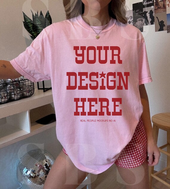 Comfort Colors 1717 Blossom Shirt Mockup Coastal Cowgirl Boots C1717 Mock Trendy Oversized Graphic Tees Retro Beige Boho Aesthetic Mockups