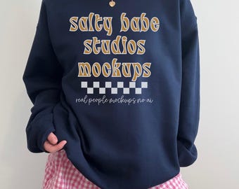 Gildan 18000 Navy Mockup Print on Demand Navy Gildan 18000 Mockup Printify Sweatshirt Mockup Real Model Mockup Gildan 18000 Lifestyle Mock