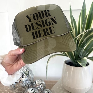 Olive Green Otto Cap Trucker Hat Mockup Tan Hat Mock Beach Hat Trucker Hat Cap Mockup Baseball Cap Mockup Mesh Mockup Trendy Western Mockup