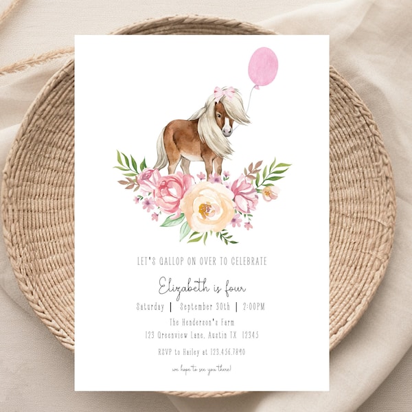 Gallop on over Horse Birthday Invitation | Pony Birthday Invitation | Horse Birthday Invitation | Watercolor Simple Horse Birthday Invite