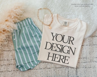 Ivory Comfort Colors 1717 T-Shirt Mockup, Real Photo Mockup (Digital Download)