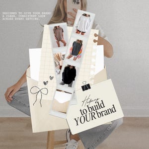 May include: A collage featuring a person holding a phone, with images of clothing items. The images are arranged in a film strip style. Text includes "DESIGNED TO GIVE YOUR BRAND A CLEAN, CONSISTENT LOOK ACROSS EVERY SETTING" and "Helping to build YOUR brand."