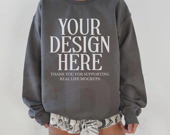 Charcoal Gildan 18000 Crewneck Mockup Trendy Preppy Mocks Aesthetic Sweatshirt Mockup Charcoal Boho Mockup Oversized Sweatshirt Sport MockUp
