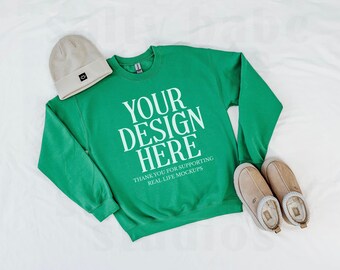 Gildan 18000 Irish Green Sweatshirt Mockup | G18000 Crewneck Mockup | Oversized Sweater | Flat Lay Gildan Mockup | Trendy Flat Lay Mock