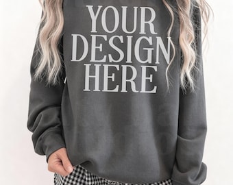 Charcoal Gildan 18000 Crewneck Mockup Trendy Preppy Mocks Aesthetic Sweatshirt Mockup Charcoal Boho Mockup Oversized Sweatshirt Sport MockUp
