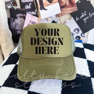 Olive Green Otto Cap Trucker Hat Mockup Tan Hat Mock Beach Hat Trucker Hat Cap Mockup Baseball Cap Mockup Mesh Mockup Trendy Western Mockup