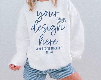Gildan 18000 Mockup White, Gildan White Mockup, 18000 Model Mockup, White Gildan Mockup 18000, G18000 Crewneck Mockup, Sweatshirt Mockup
