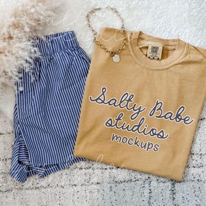 Comfort Colors 1717 Mustard Mockup, Comfort Colors T-shirt Mockup, C1717 Shirt Mockup, Trendy Boho Flat Lay Mockup, Flay Lay Shirt Mock