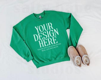Gildan 18000 Irish Green Sweatshirt Mockup | G18000 Crewneck Mockup | Oversized Sweater | Flat Lay Gildan Mockup | Trendy Flat Lay Mock