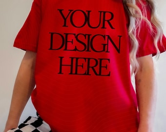Red Comfort Colors 1717 T-Shirt Mockup, Real Person Mockup (Digital Download)
