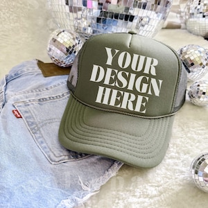 Olive Green Otto Cap Trucker Hat Mockup Tan Hat Mock Beach Hat Trucker Hat Cap Mockup Baseball Cap Mockup Mesh Mockup Trendy Western Mockup