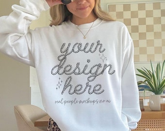 Gildan 18000 Mockup | Gildan White Sweatshirt Mockup | Sweatshirt Model Mockup | Gildan White | 18000 White | Simple Mockup | Trending Mock