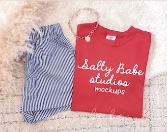 Comfort Colors 1717 Red Mockup, Comfort Colors T-shirt Mockup, Red C1717 Shirt Mockup, Trendy Boho Flat Lay Mockup, Flay Lay Red Shirt Mock