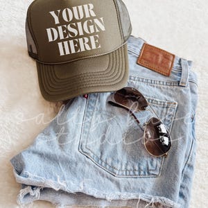 Olive Green Otto Cap Trucker Hat Mockup Tan Hat Mock Beach Hat Trucker Hat Cap Mockup Baseball Cap Mockup Mesh Mockup Trendy Western Mockup