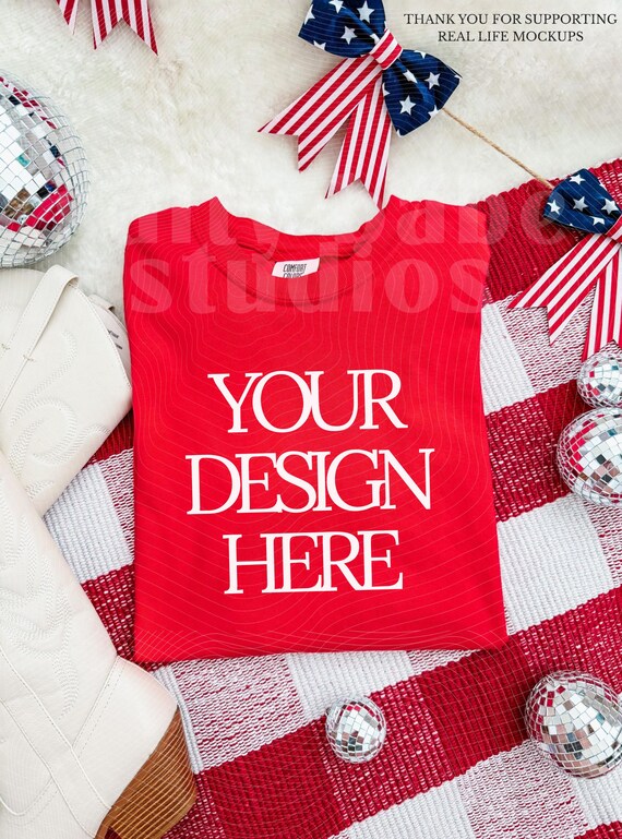 Comfort Colors July 4th Mockup, Red Comfort Colors Mock up, Red 4th of July Mockup, Red 1717 Flat lay Mock up, C1717 Patriotic Mockup