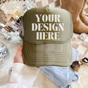 Olive Green Otto Cap Trucker Hat Mockup Tan Hat Mock Beach Hat Trucker Hat Cap Mockup Baseball Cap Mockup Mesh Mockup Trendy Western Mockup