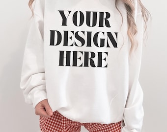 Gildan 18000 Sweatshirt Mockup | Gildan 18000 Mockup | Gildan White Sweatshirt Mockup | Sweatshirt Model Mockup | Simple Mockup | Aesthetic