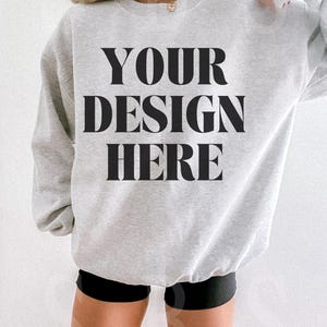 Ash Grey Gildan 18000 Sweatshirt Mockup Western Mock Up Ash Gray Sweater Trendy Oversized Crewneck Real Model Boho Aesthetic Coastal Cowgirl