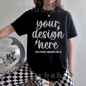 Black Comfort Colors 1717 Shirt Mockup C1717 Mock Up Western Vibe Coastal Cowgirl Hat Trendy Boho Aesthetic Oversized Grunge cc1717 Tshirt