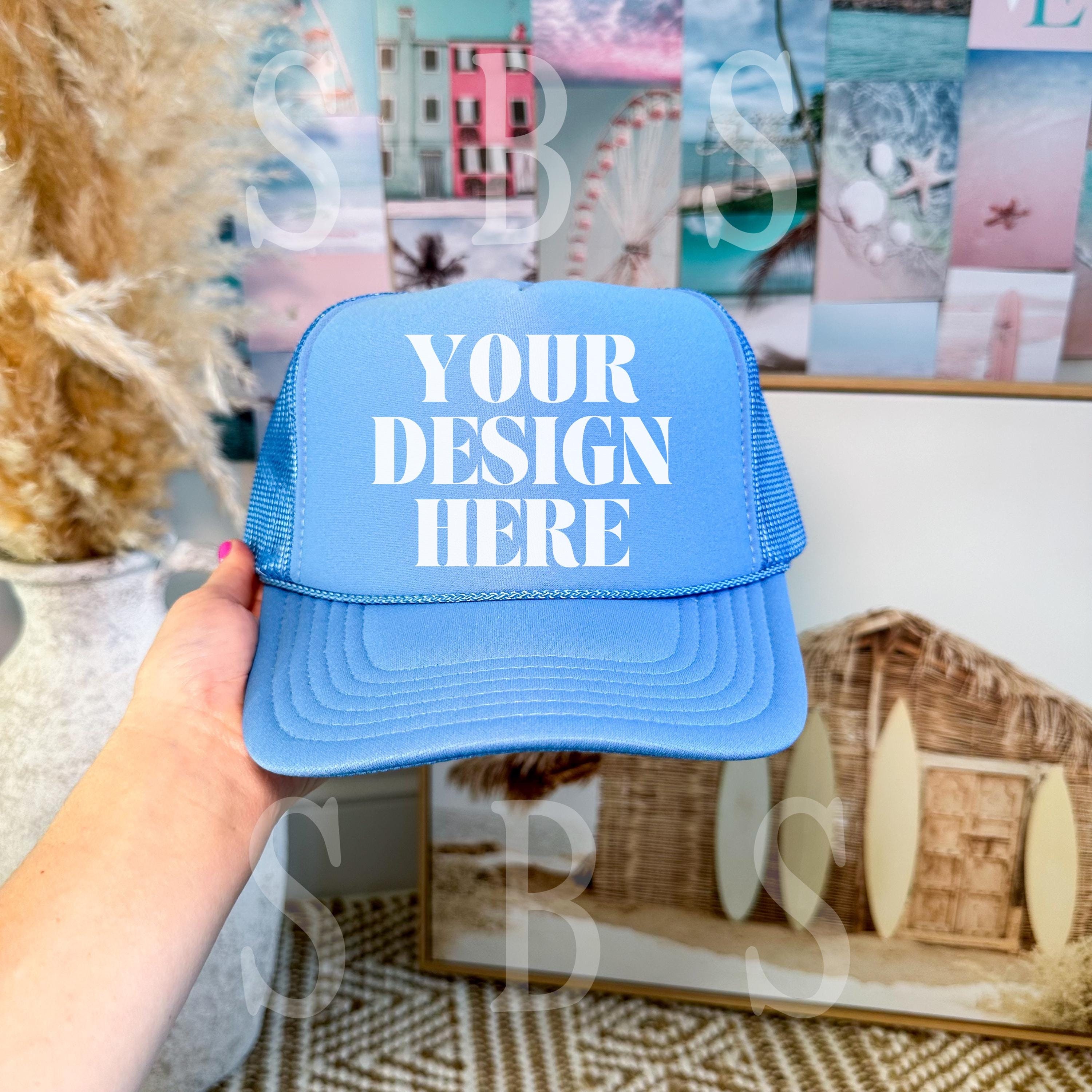 帽子 Sky blue white embroidered cap Sky Blue Trucker Hat - Etsy Canada