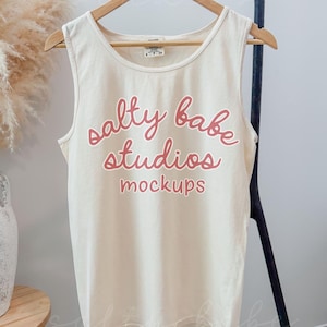 Comfort Colors 9360 Ivory Mockup, Trendy Real Model Simple Tank Top, Cute Ivory C9360 Minimal Summer Casual Aesthetic POD Shirt Mock-Up