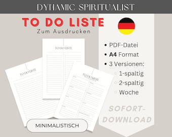 TO DO-Liste zum Ausdrucken / Formato A4 / Pacchetto con 3 PDF: 1-spaltig/ 2-spaltig und Wochenübersicht / Minimalistisch / Digitaler Download
