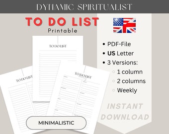 To Do Liste | Druckbar | US Letter | Bundle mit 3 PDFs: 1-spaltig/ 2-spaltig und Wochenübersicht | Minimalistisch | Digitaler Download