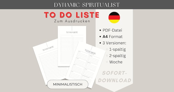 TO DO-Liste zum Ausdrucken | A4 Format | Bundle mit 3 PDF: 1-spaltig/ 2-spaltig und Wochenübersicht | Minimalistisch | Digitaler Download