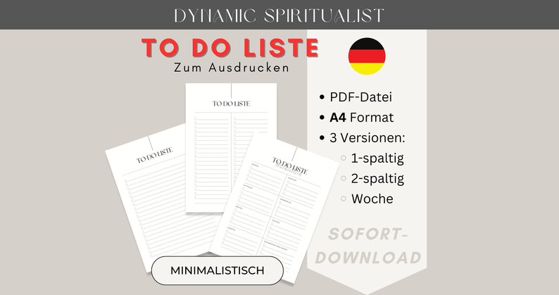 Minimalistische To Do Liste zum Ausdrucken, 3 Versionen, 1-spaltig, 2-spaltig, Wochenübersicht, A4 Format, PDF zum Herunterladen und Ausdrucken