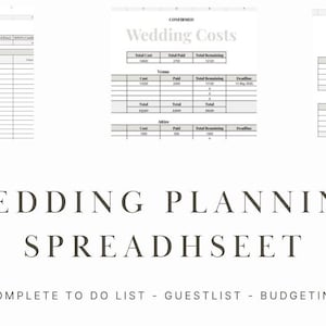 Digital Wedding Planner Spreadsheet With Wedding Budgeting And Wedding Guestlist. Online Spreadsheet In Google Sheets.